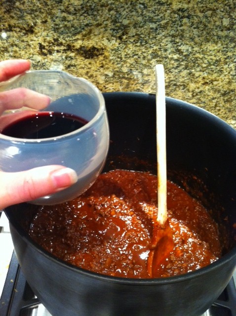 Add 2 cups of red wine...notice the new Glassy Baby