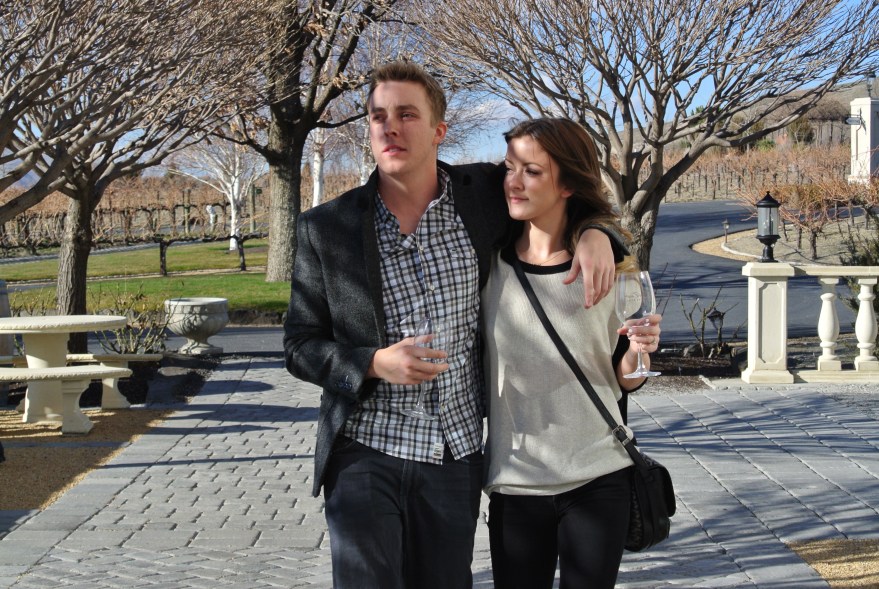 Candid shot of Jake and Brie at Hedges. 