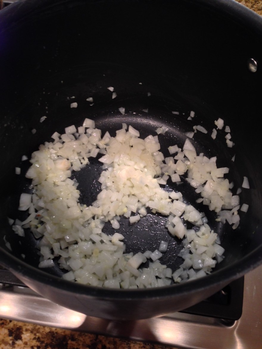 Cook onions and garlic until translucent and soft